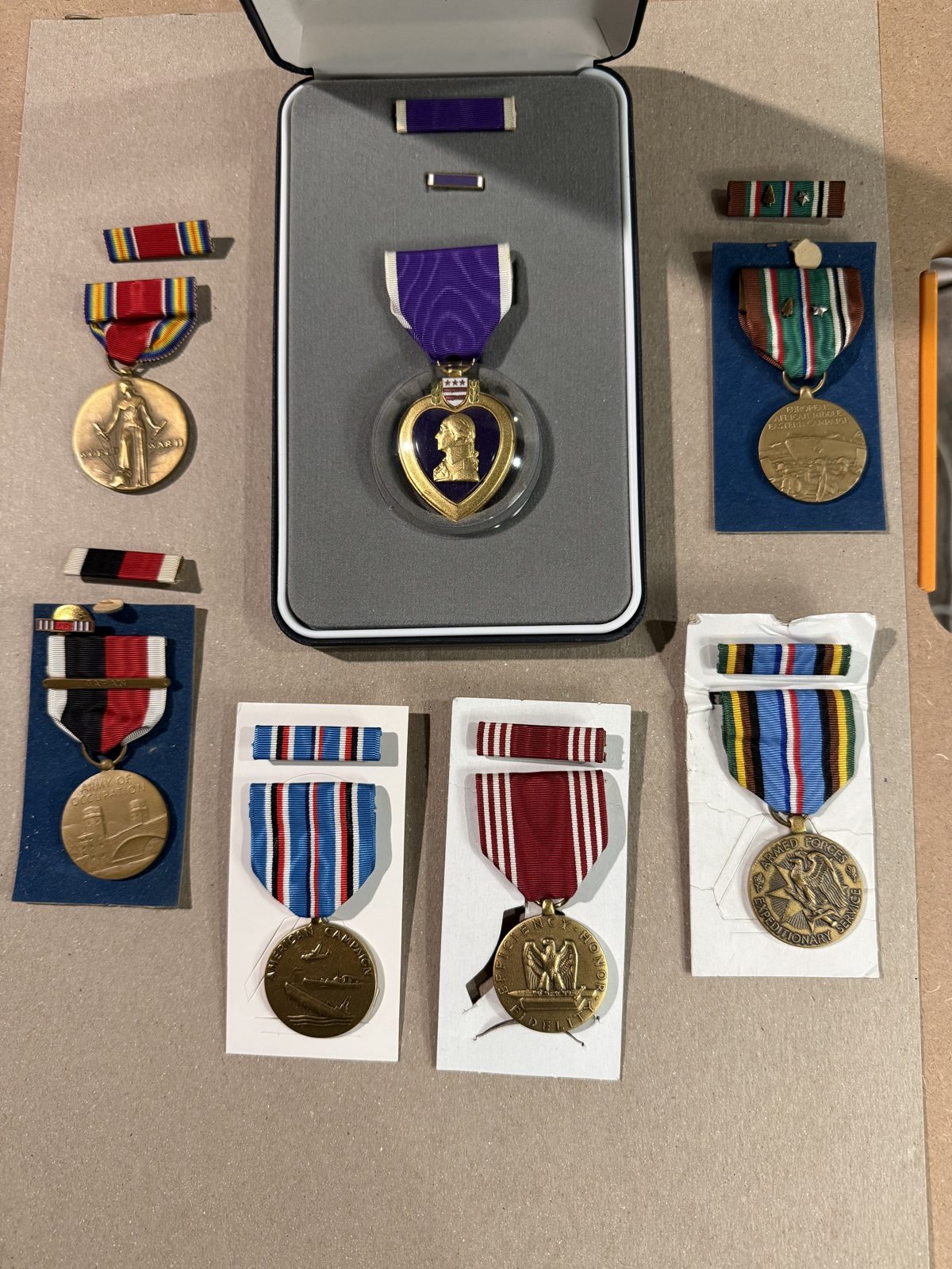 George's medals and decorations, displayed together.