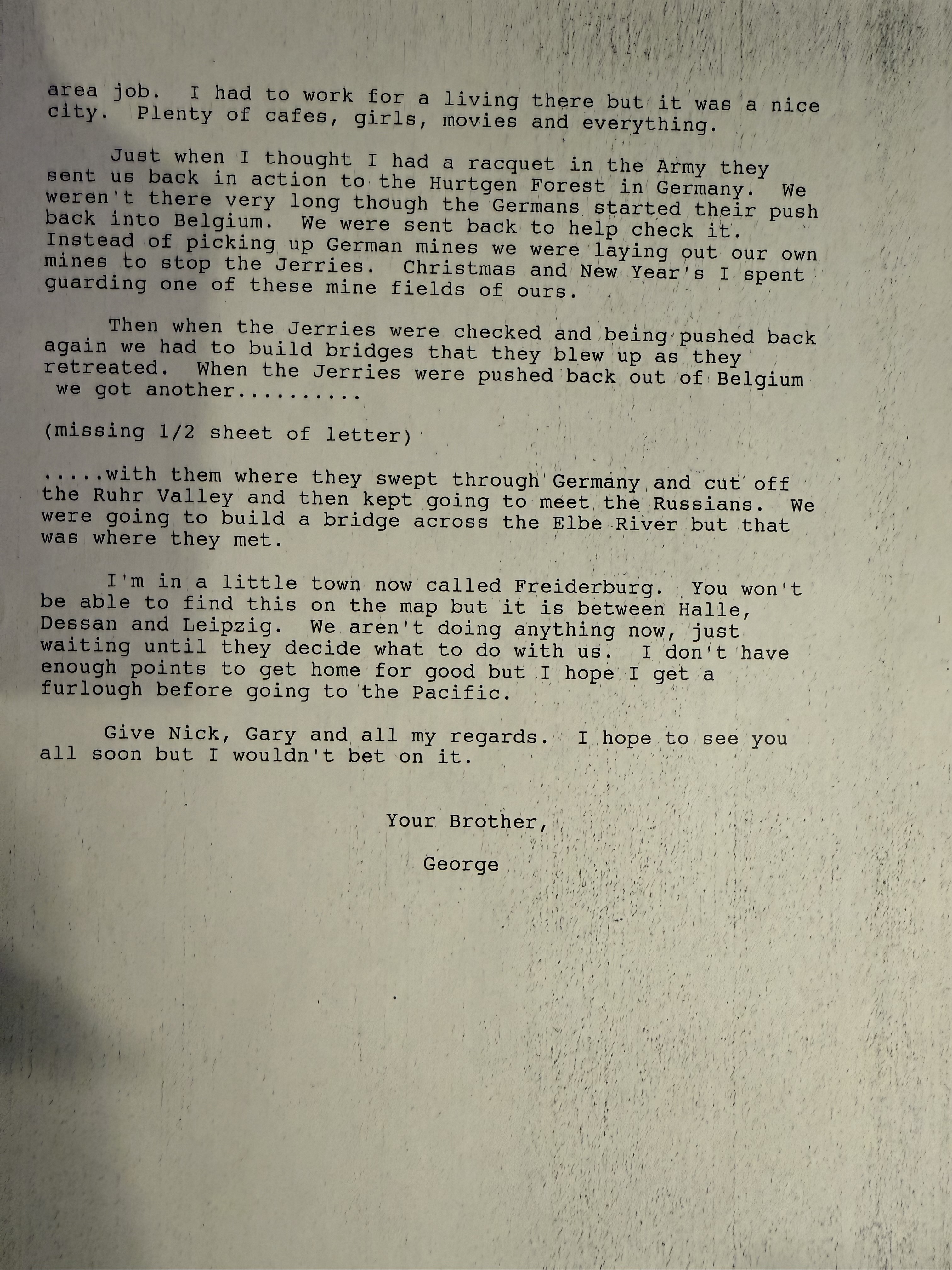 Typed transcription, page 2 (with the missing half-sheet noted)